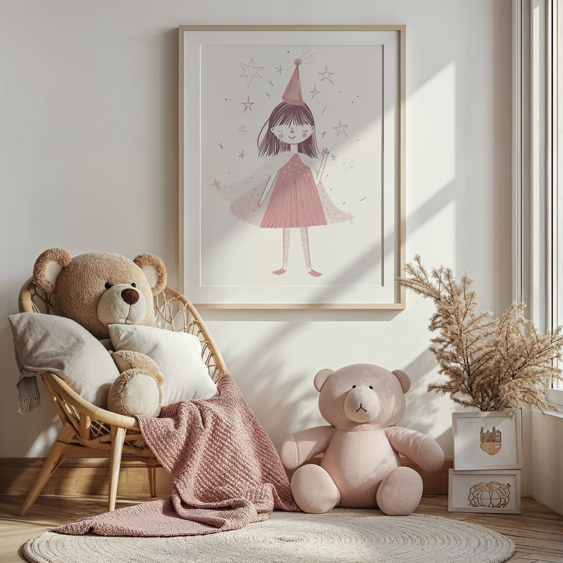 Celebration Party Girl Pink Watercolor Stars Kids Nursery Poster - Image 3