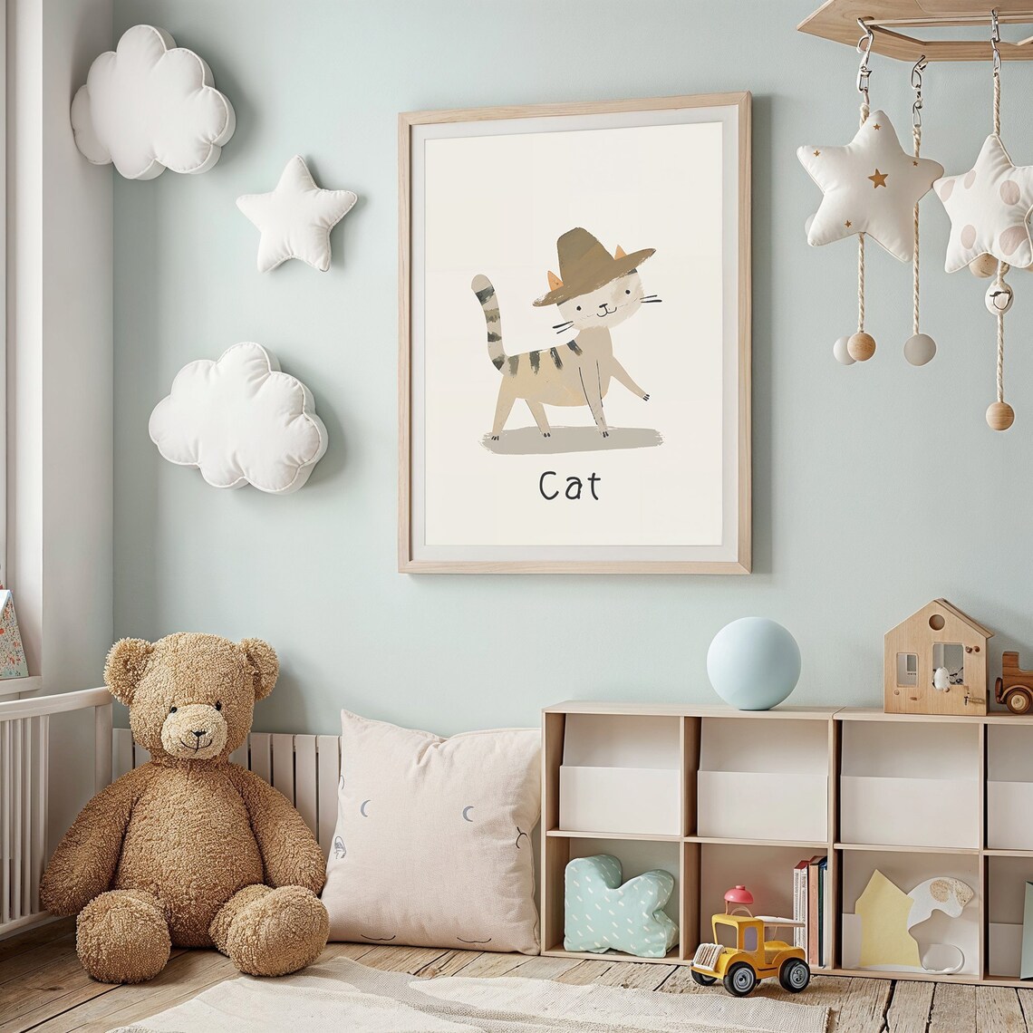 Cat With Hat Nursery Wall Art, Playful Feline Poster - Image 2