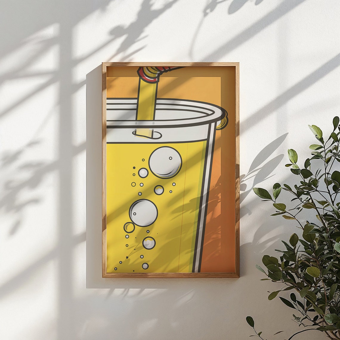Pop Art Fizzy Drink Cup Poster Bold Yellow Orange Retro Kitchen Art - Image 4