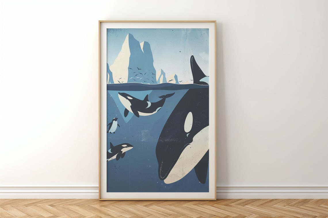 Orcas Penguins Underwater Icebergs Arctic Ocean Split View Poster - Image 6