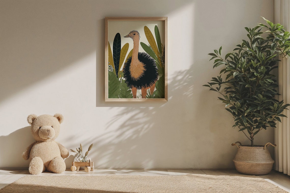 Stylized Emu Among Tropical Leaves Australian Wildlife Poster - Image 6