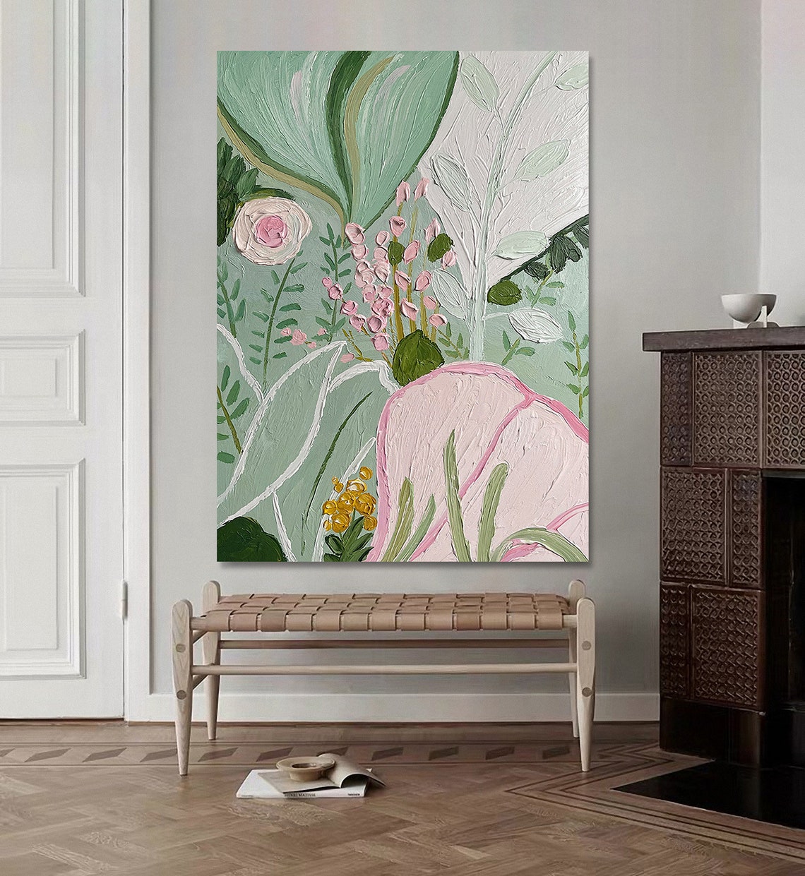Sage Green Botanical Pink Flowers Modern Botanical Art Poster - Image 6