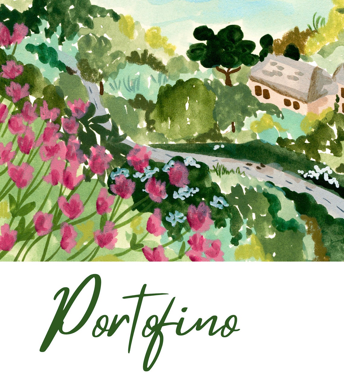 Portofino Art Print Tropical Ocean Illustration Lush Watercolor Painting Travel Prints Seaside Wall Art Bedroom Art Porto - Image 3