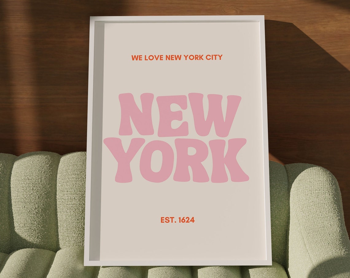 New York City Pink Bold Retro Typography We Love NYC Art Print