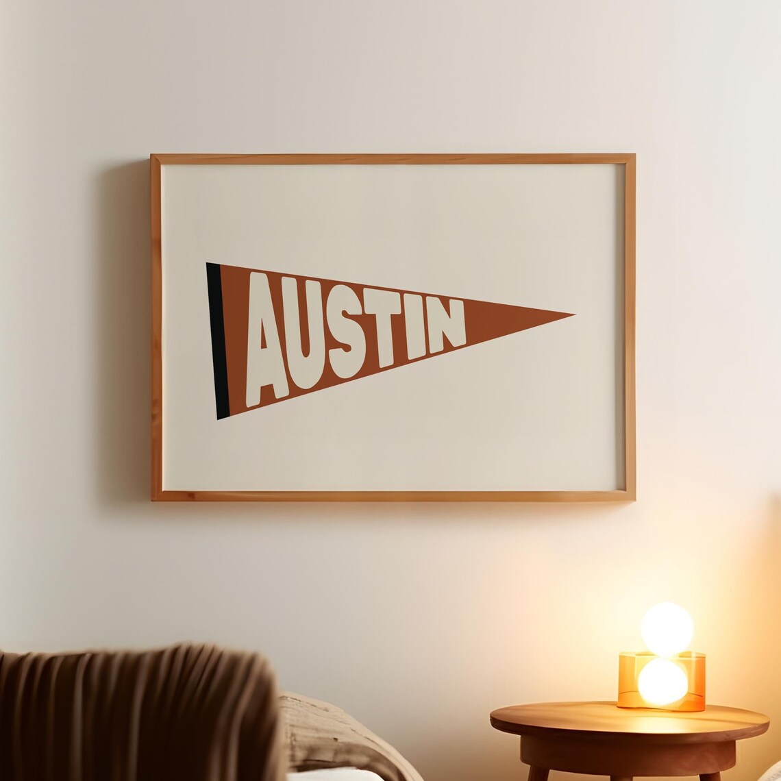 Austin Texas Burnt Orange Pennant Flag Retro Travel Art Poster