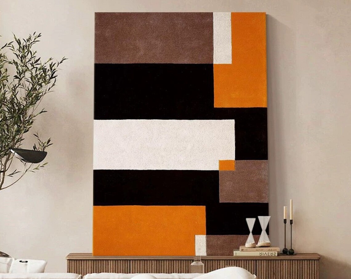 Original Black And White Abstract Painting On Minimalist Abstract Painting Brown Orange Painting Textured Abstract Wall Art