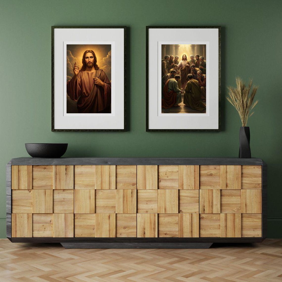 Jesus Christ Blessing with Raised Hand Among Golden Clouds Poster - Image 3