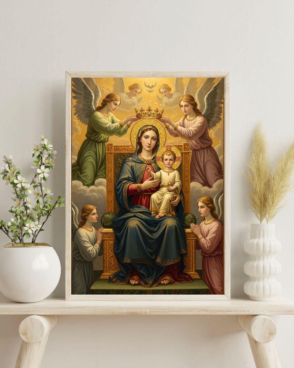 Coronation of the Virgin Mary with Child Jesus and Angels Poster