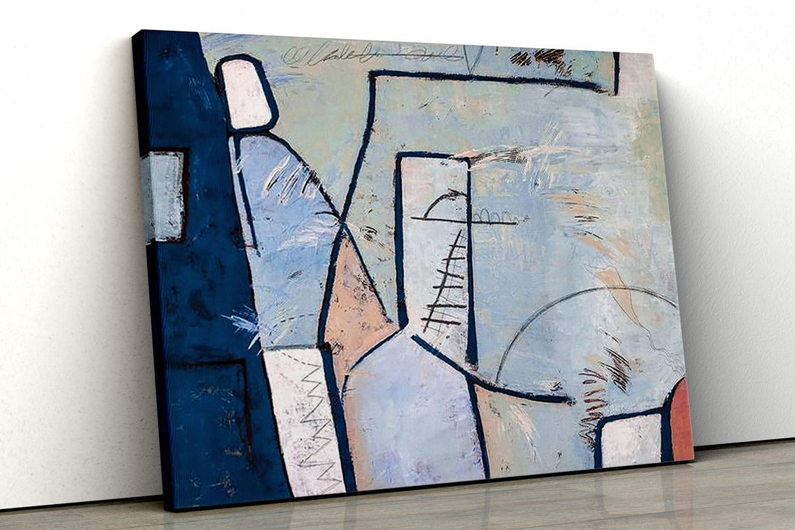 Modern Blue Abstract Painting With Bold Geometric Black Lines Poster - Image 5