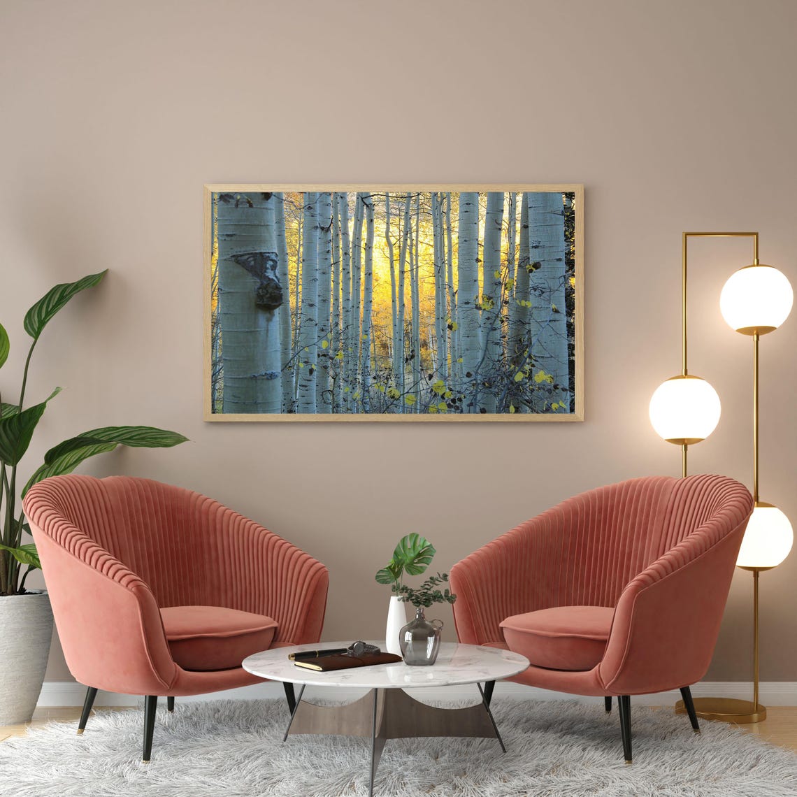 Tall Aspen Trunks In Golden Autumn Light Forest Photography Poster - Image 3