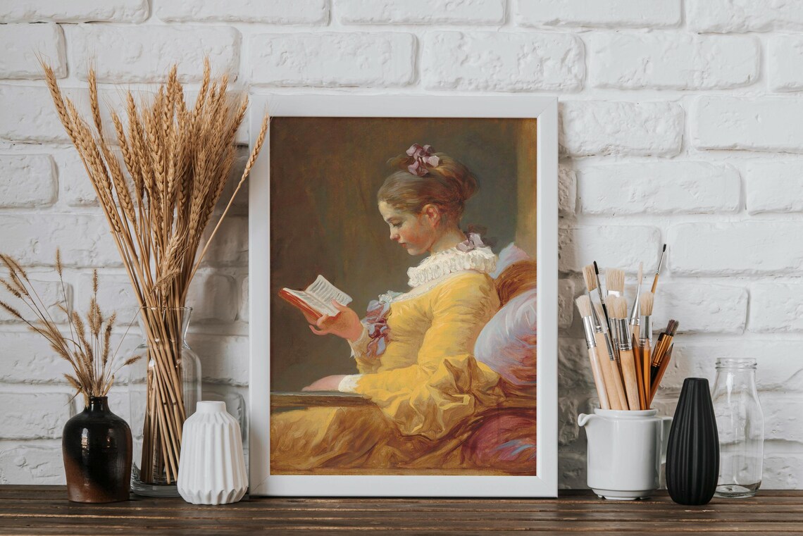 Young Girl Reading Fragonard Style Classic Oil Painting Art Print - Image 4