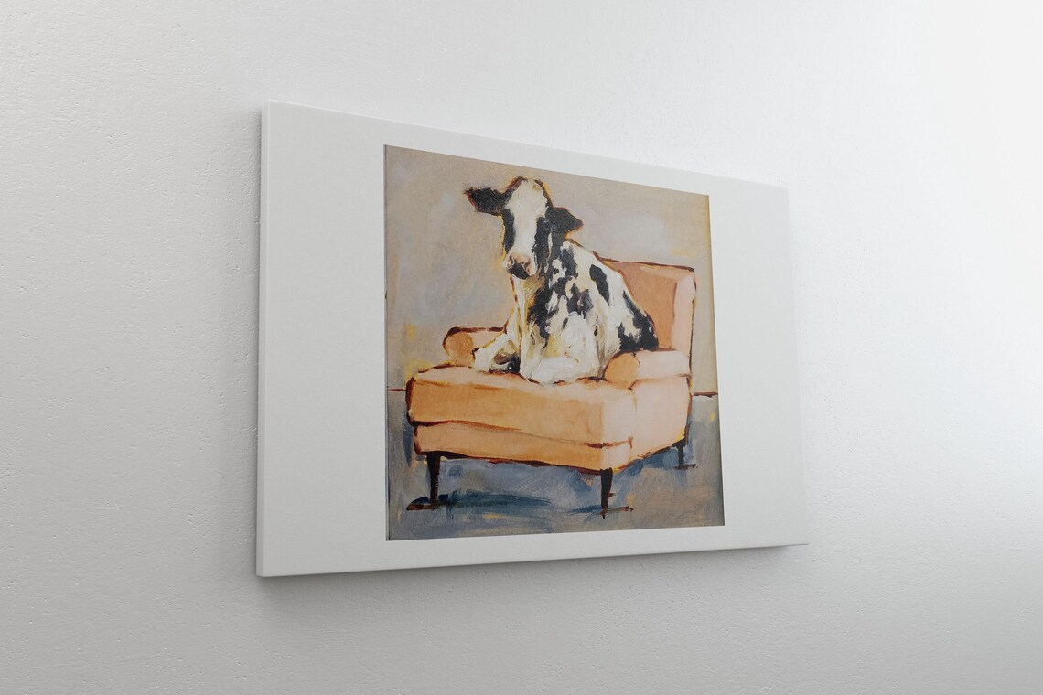 Funny Cow Sitting Like Royalty on a Pink Armchair Painting Poster - Image 5