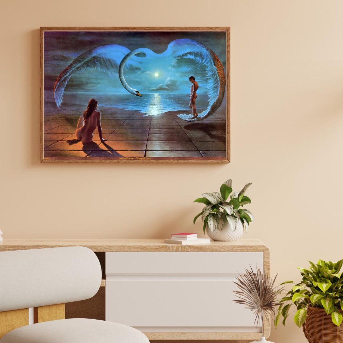 Wings of Love Twin Swans Romantic Fantasy Moonlit Art Poster - Image 2