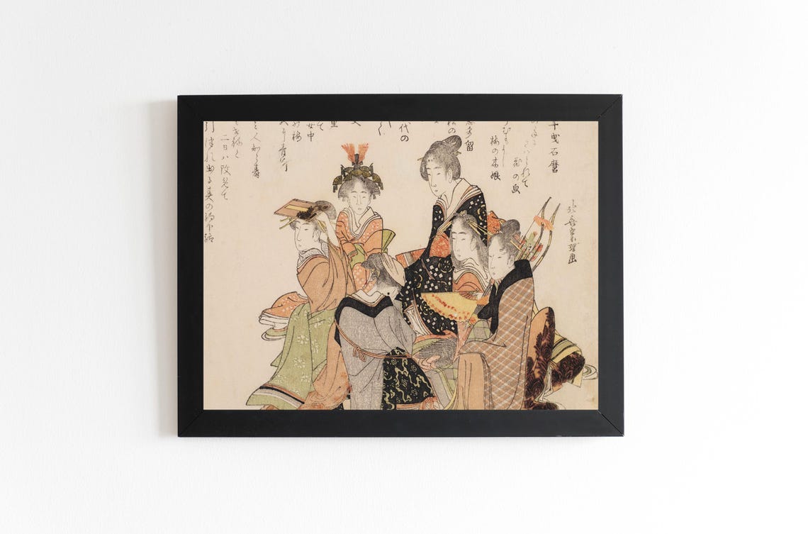 Five Japanese Beauties in Kimono Classic Ukiyo-e Woodblock Poster - Image 3