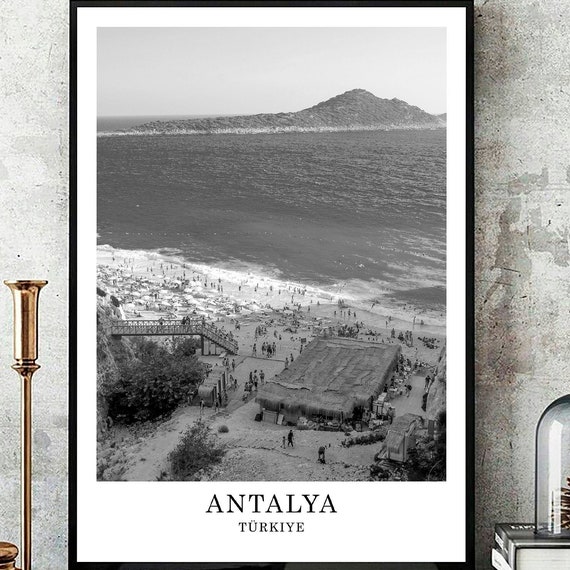 Antalya Trkiye Travel Print Black And White Photo City Landmark Wall Art Gift Poster