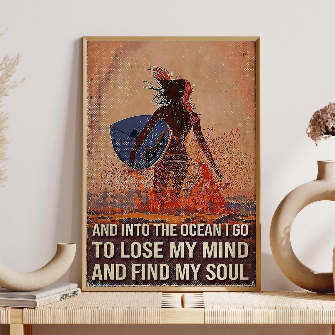 And Into The Ocean I Go Surfer Girl Sunset Ocean Wave Poster Art