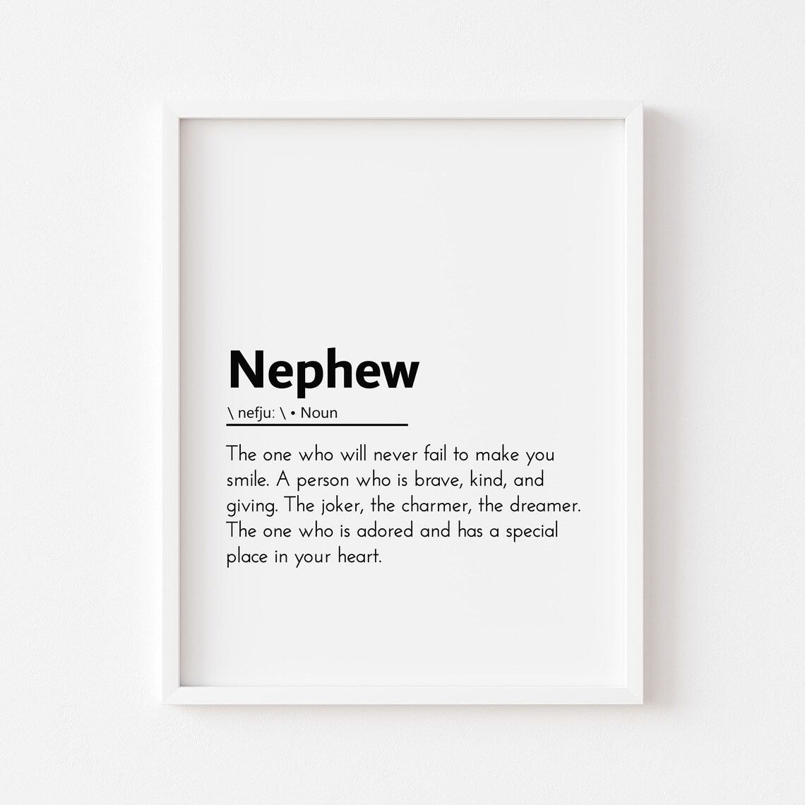 Nephew Definition Gift, Aunt To Uncle Art Print