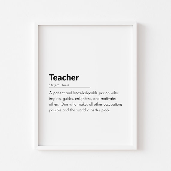 Teacher Definition Appreciation Gift Dictionary Typography Wall Art