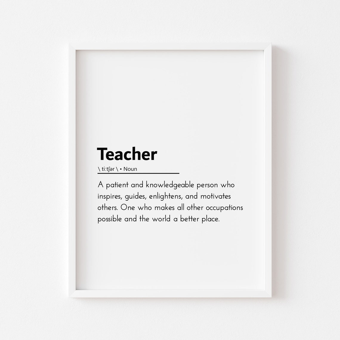 Teacher Definition Appreciation Gift Dictionary Typography Wall Art