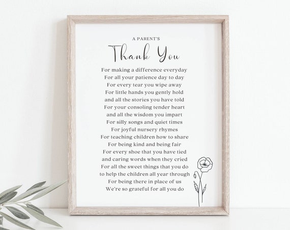 Teacher Thank You Poem Art Print, Educator Appreciation