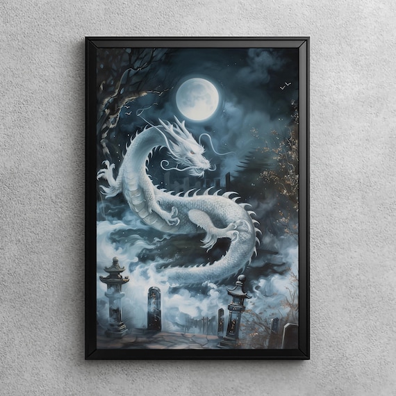 Lunar Chinese Dragon Mystical Zodiac Art Wall Decor Year Of The Gothic Print Spooky Cemetery