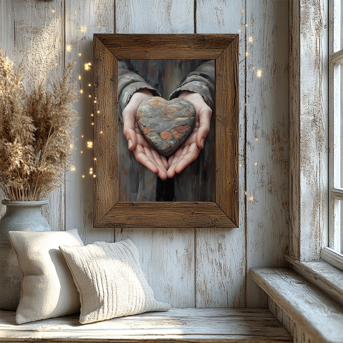Heart Of Stone In Loving Hands Rustic Farmhouse Romance Poster