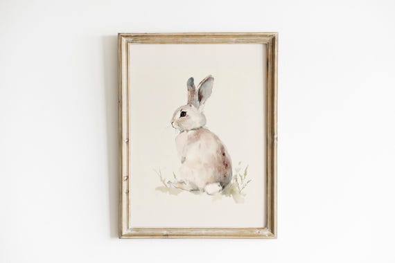 Watercolor Bunny Nursery Art Print, Vintage Rabbit