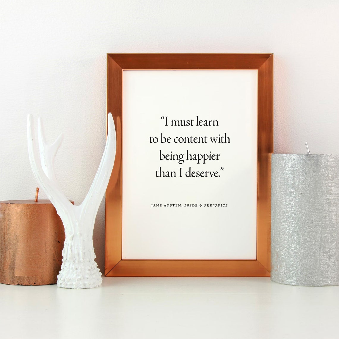 Jane Austen Pride Prejudice Happier Than I Deserve Quote Poster - Image 2