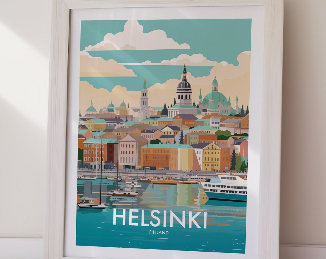 Helsinki Finland Seaside Harbor Skyline Vintage Travel Poster - Image 2