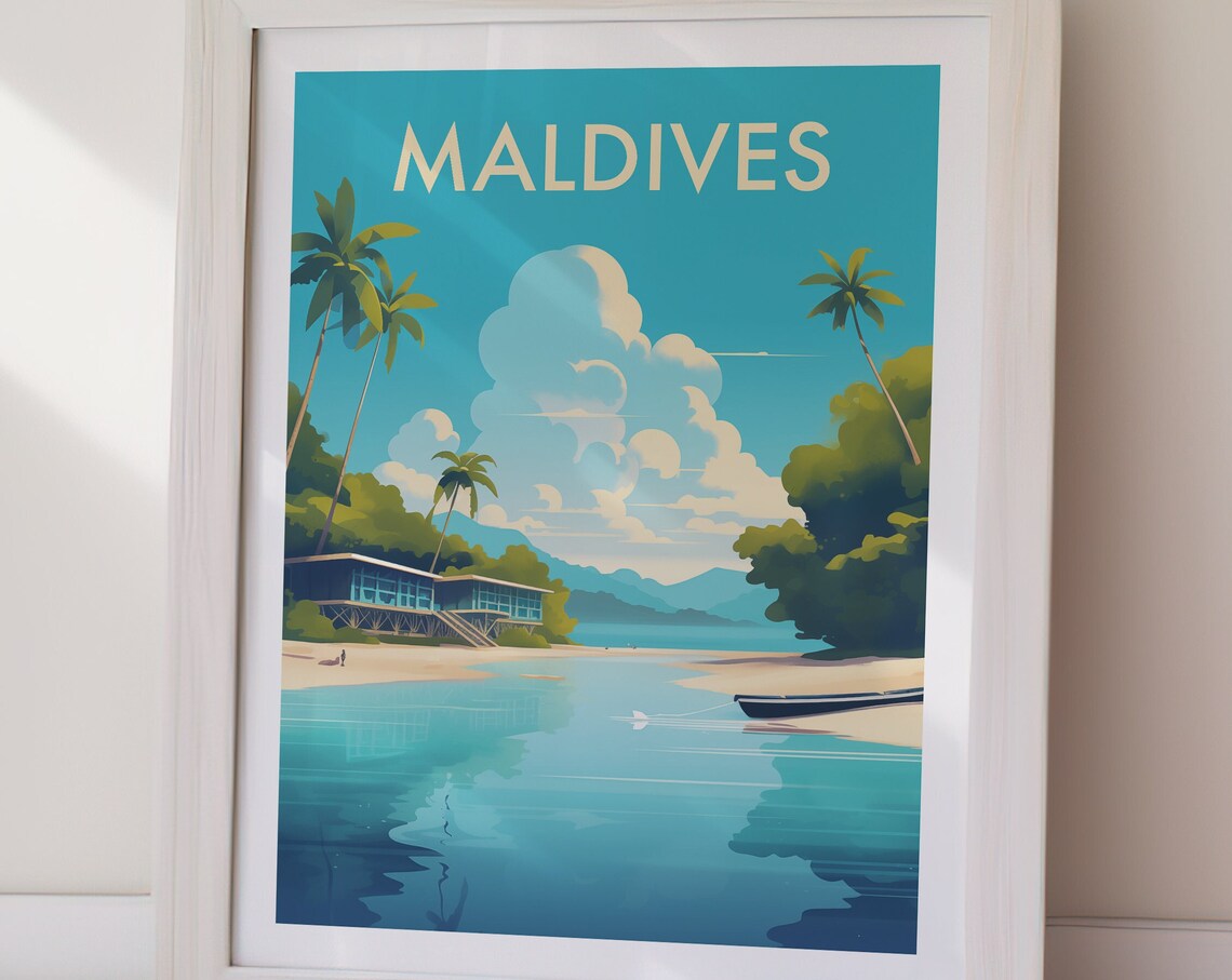 Maldives Tropical Beach Island Paradise Vintage Travel Poster Art - Image 2