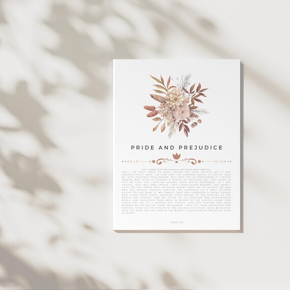 Pride And Prejudice Book Page Quote Poster Floral Watercolor Jane Austen