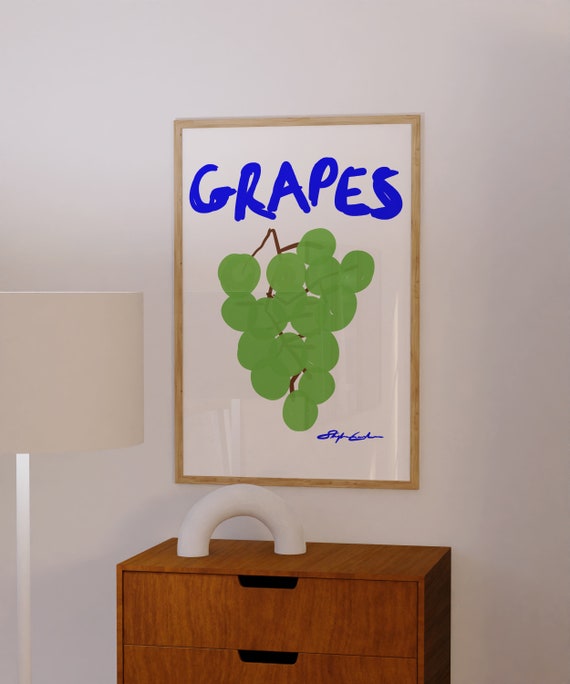Grapes Retro Drink Food Art Print, Bar Cart Decor