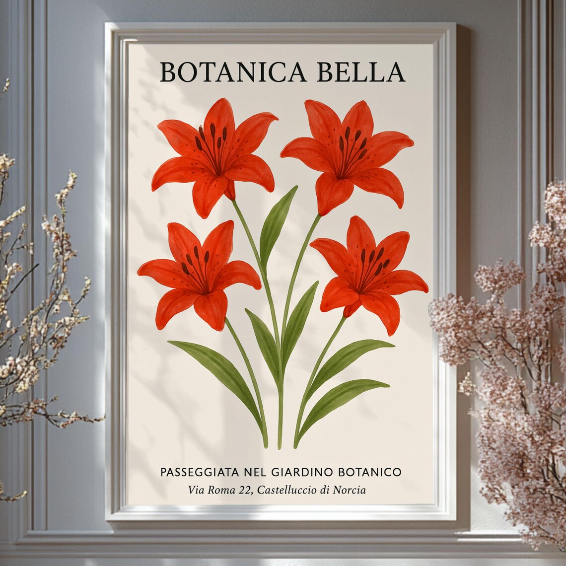 Botanica Bella Red Lilies Italian Botanical Garden Floral Art Poster
