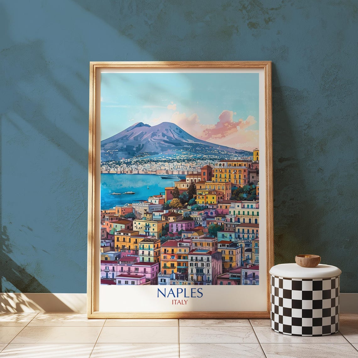 Naples Italy Vintage Travel Cityscape Vesuvius Bay Scenic Poster