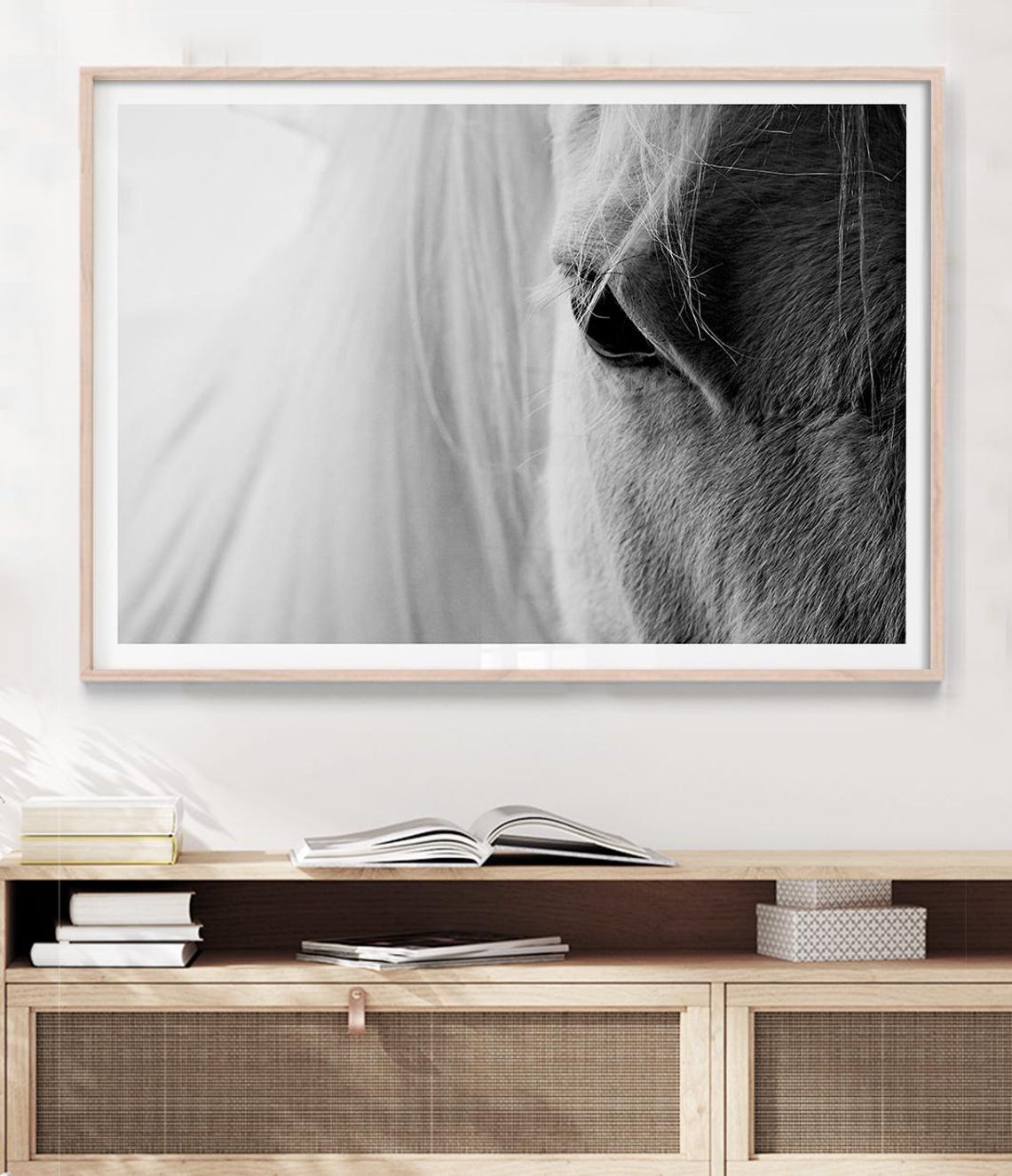 Black And White Horse Eye Close Up Dramatic Equestrian Art Poster - Image 3