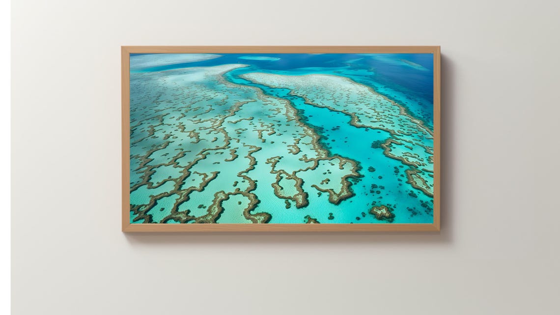 Coral Reef Aerial View Turquoise Ocean Drone Photo Frame TV Poster - Image 3