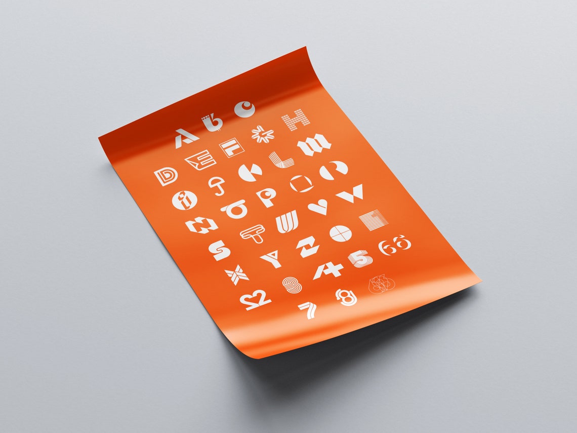 Stylized Alphabet Letterforms White On Orange Designer Typeface Poster - Image 2