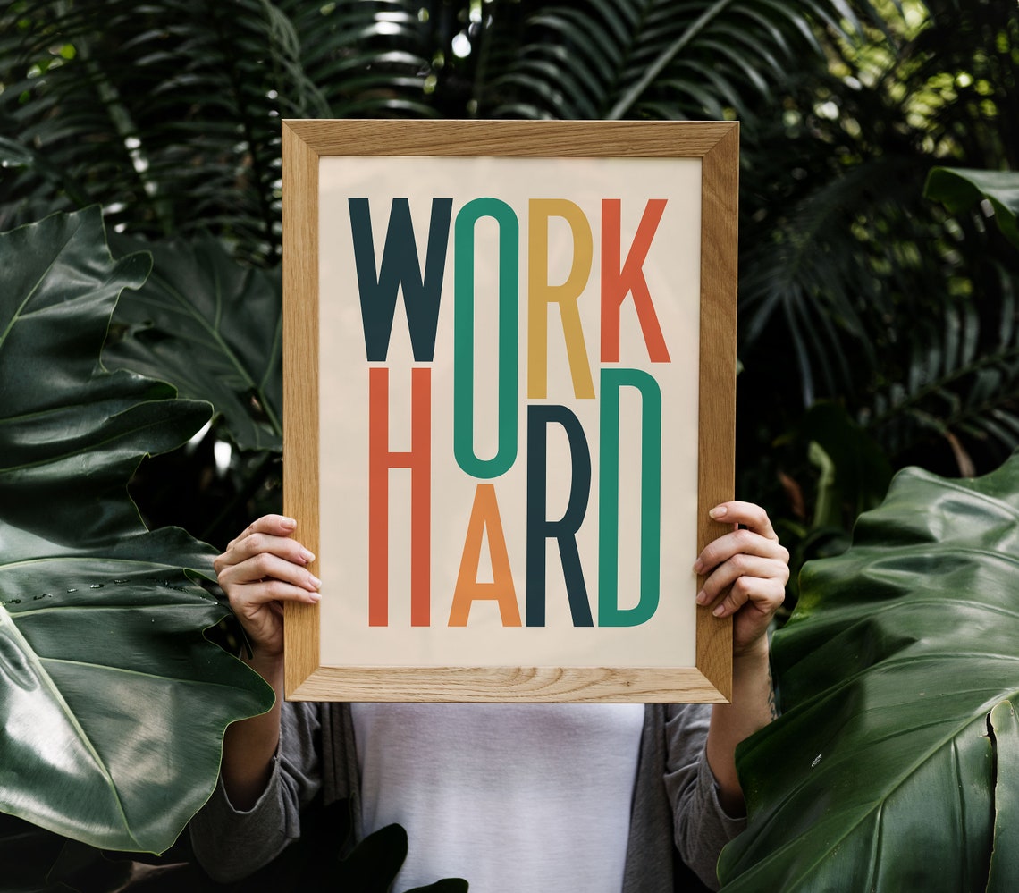Work Hard Colorful Stacked Letters On Cream Motivational Poster - Image 4
