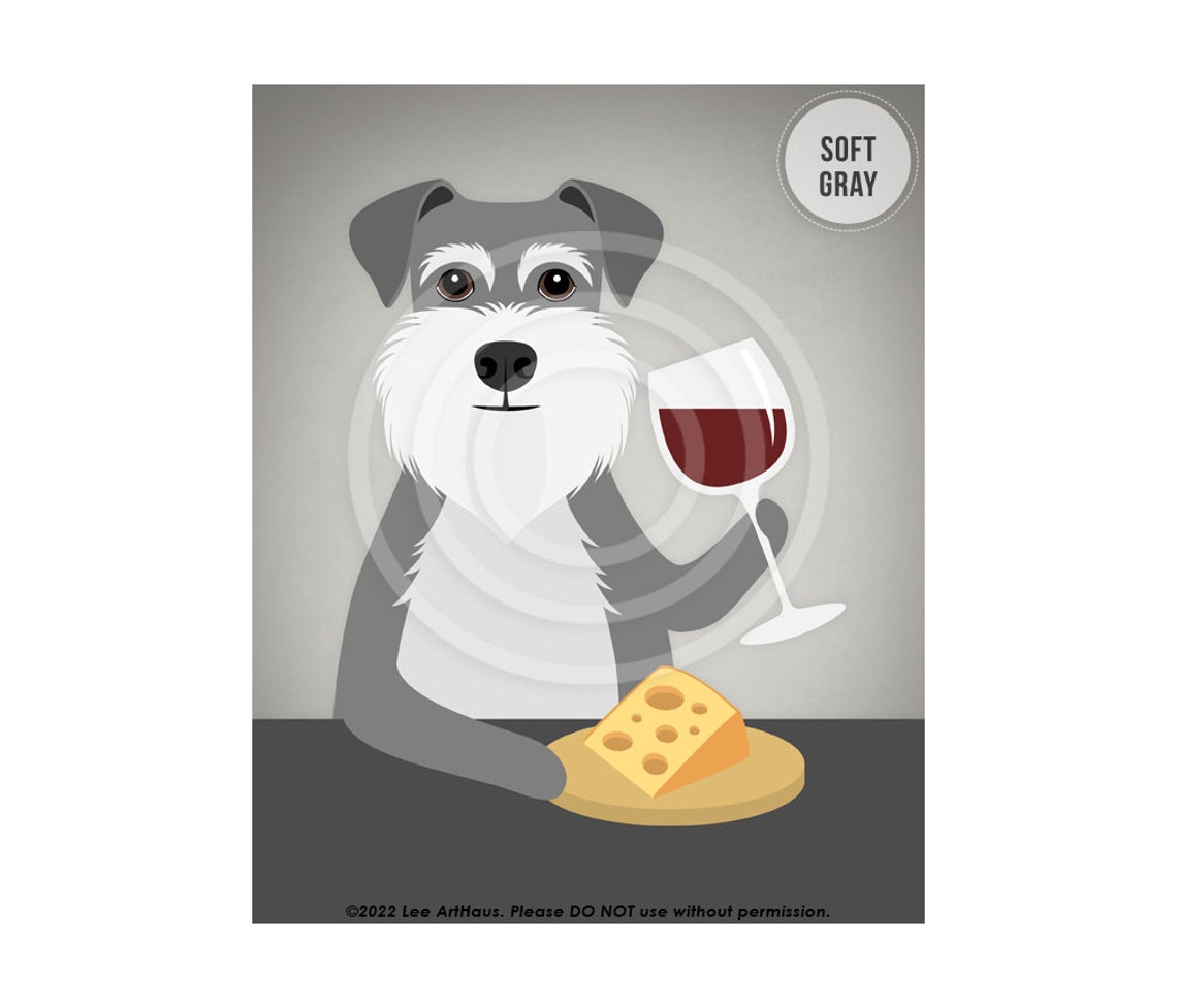 Schnauzer Holding Wine Glass With Cheese Wedge Cute Dog Poster - Image 3