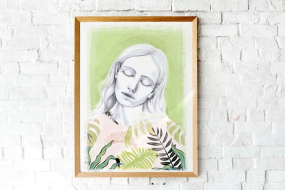Art Portrait Mixed Media Sketch Peace Be Still Girl Portrait Art Print Hand Drawn Woman