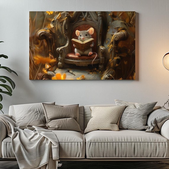 Reading Mouse Maximalist Eclectic Victorian Print Bold Altered Animal Portrait Fantasy Fun Colorful Renaissance Rustic Art
