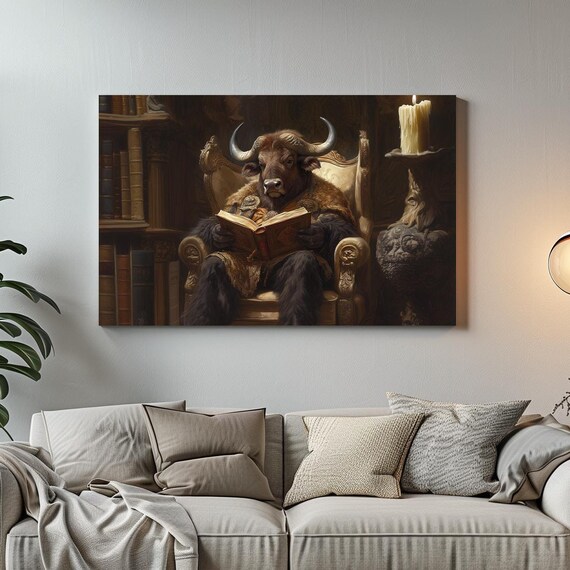 Gentleman Buffalo Reading By Candlelight In A Grand Library Poster