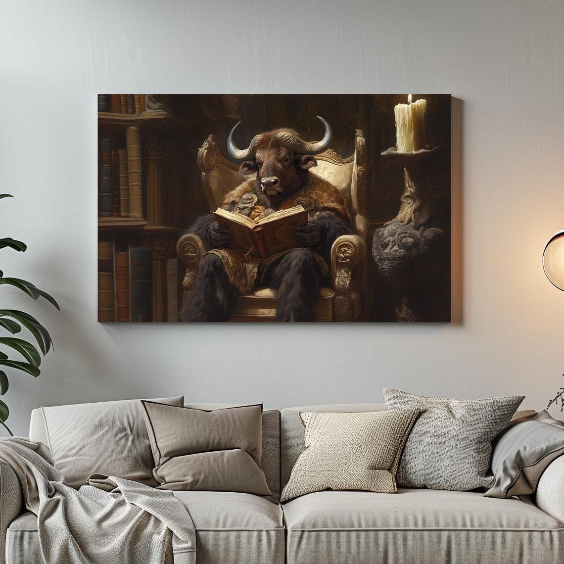Maximalist Eclectic Victorian Reading Buffalo Print Bold Altered Animal Portrait Fantasy Fun Colorful Renaissance Rustic Art