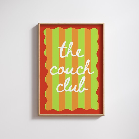 The Couch Club Retro Striped Hand Lettered Typography Poster