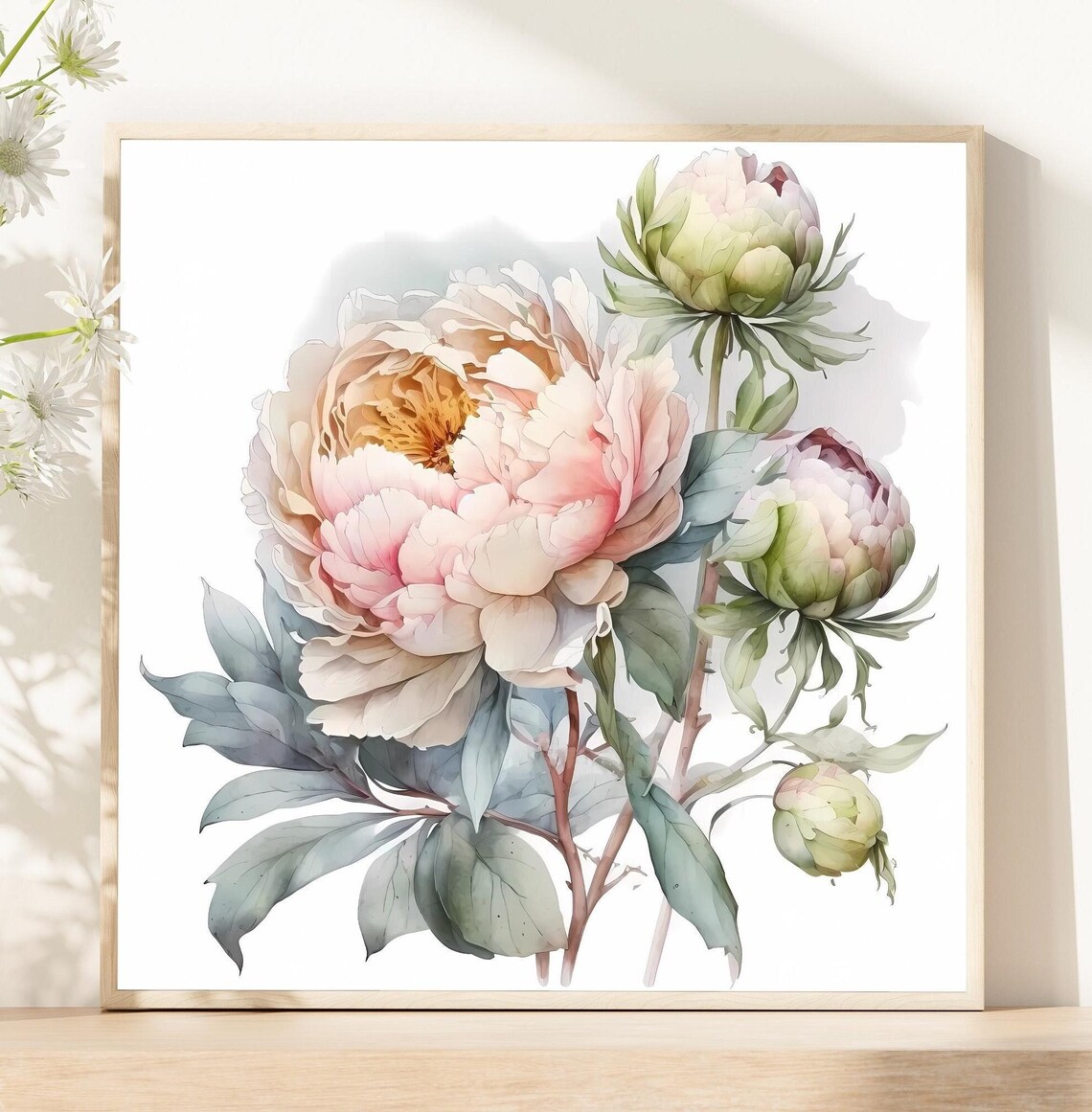 Peony Flower Vintage Style Botanical Art Print