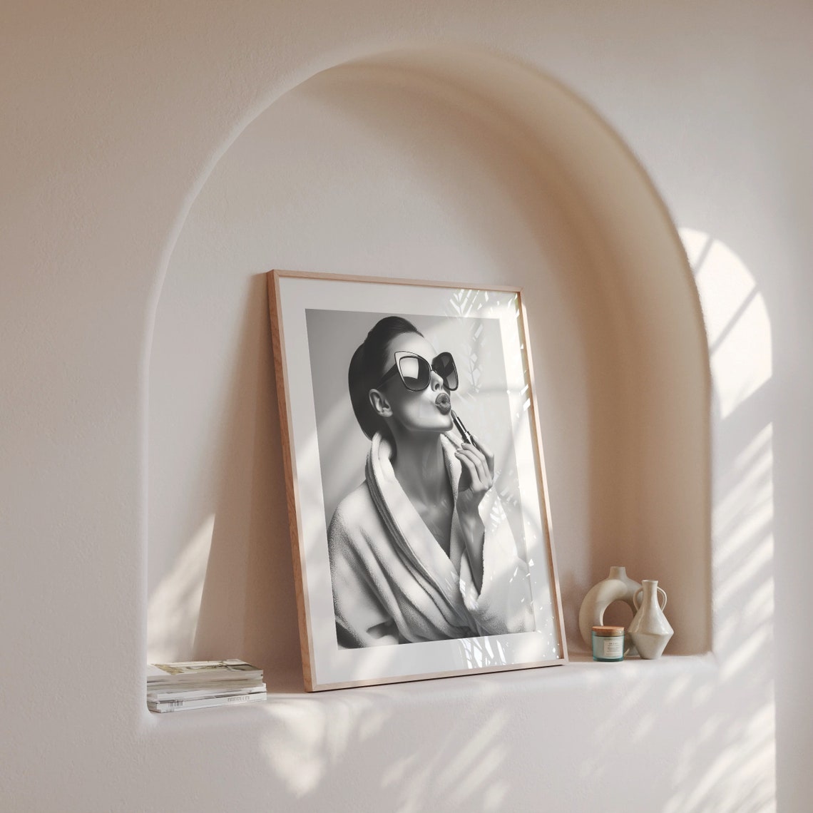 Woman Applying Lipstick Wall Art Black And White Print Vintage Fashion Photo Bathroom Wall Art Feminist Poster Fashion Wall Decor - Image 4