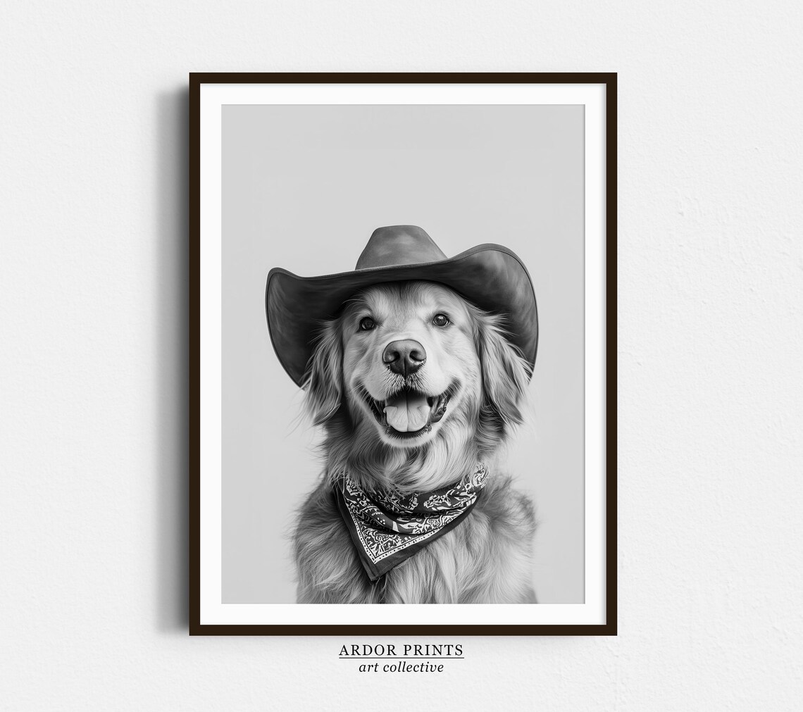 Golden Retriever Wearing Cowboy Hat and Bandana Funny Poster
