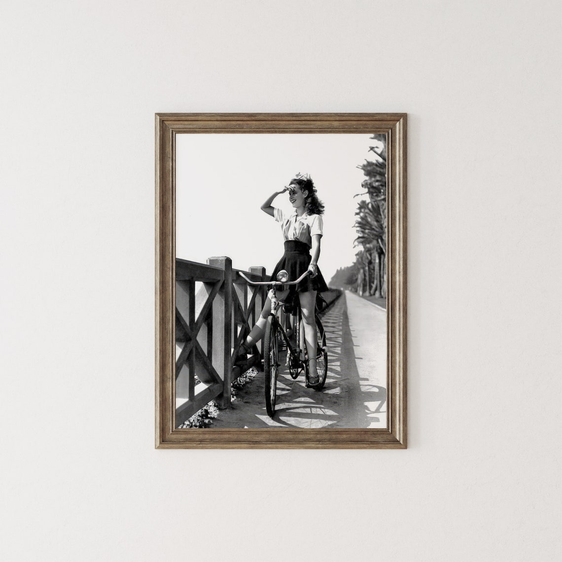 Young Woman Riding Bike Wall Art Black And White Print Vintage Fashion Poster Old Hollywood Actress Susan Peters Retro Wall Decor - Image 2