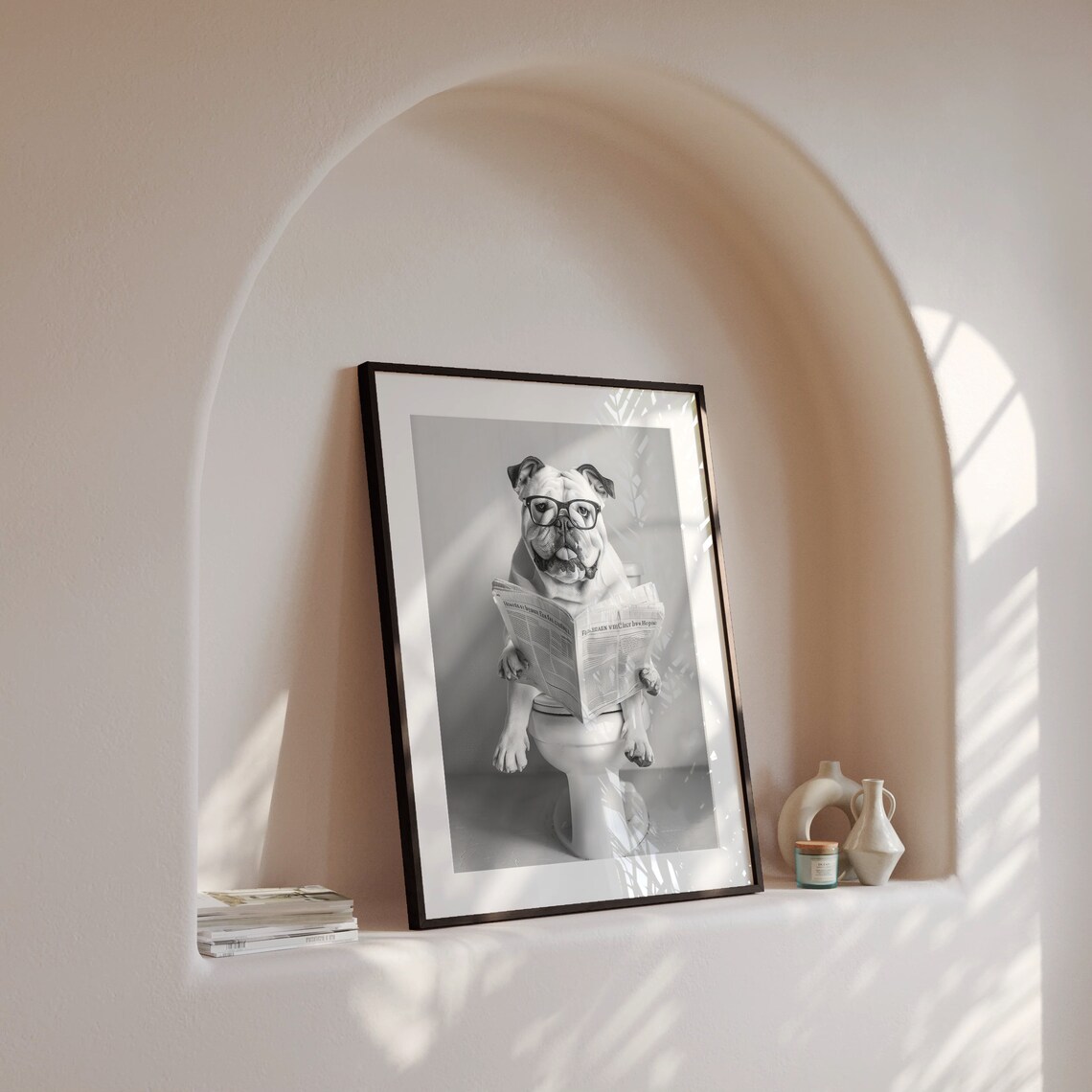 Bulldog Sitting On Toilet, Funny Dog Bathroom Art Print - Image 4