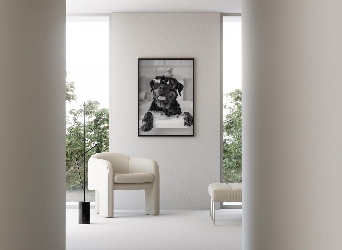 Rottweiler In Bubble Bath With Rubber Duck Funny Bathroom Poster - Image 2